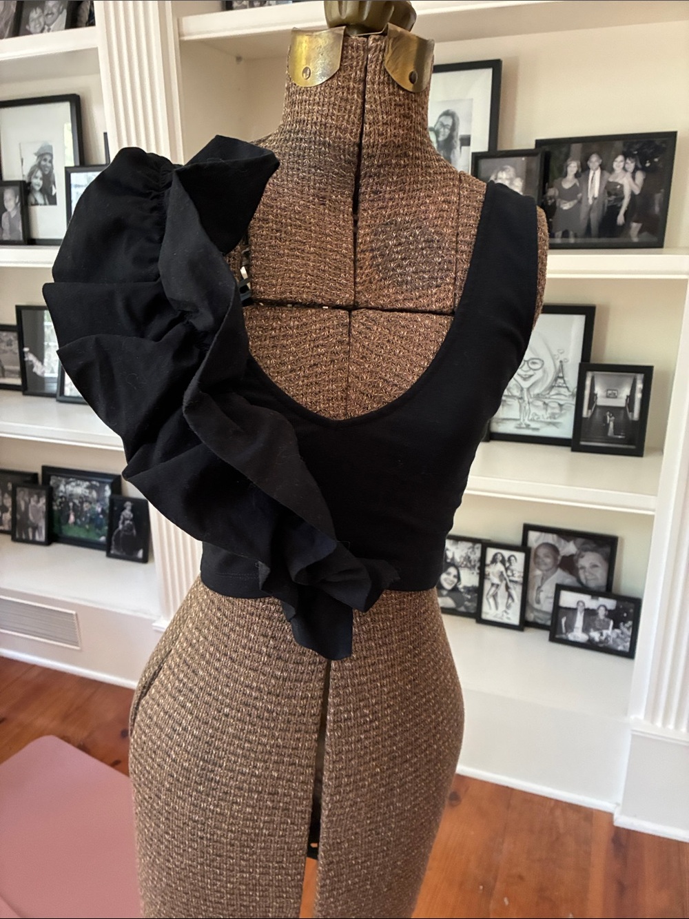 ZARA Black One-Shoulder Ruffle Crop Top